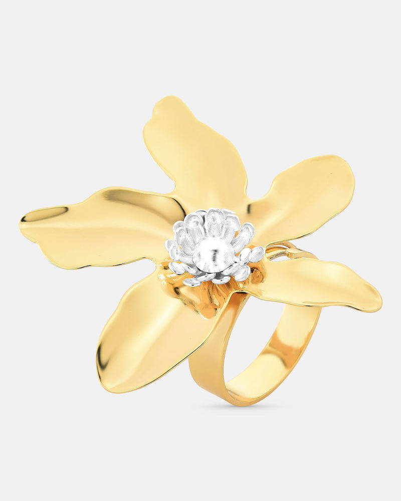 Anel Flor do Éden Banhado a Ouro